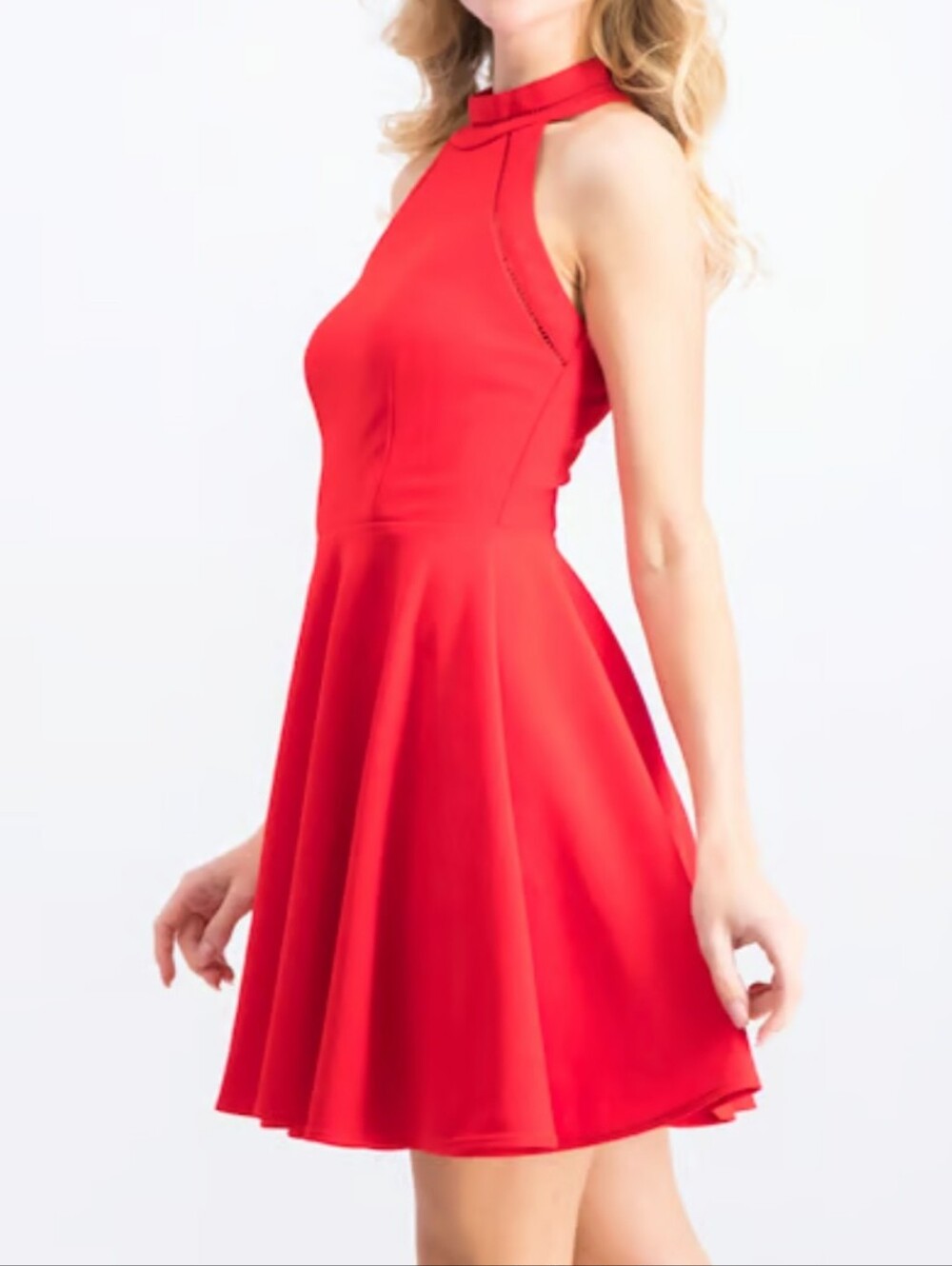 Red Halter Neck Fit-and-Flare Dress
